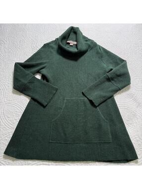BEYOND THREADS SZ S Forest Green Alpaca/Wool Cowl Neck Tunic Sweater with pocket